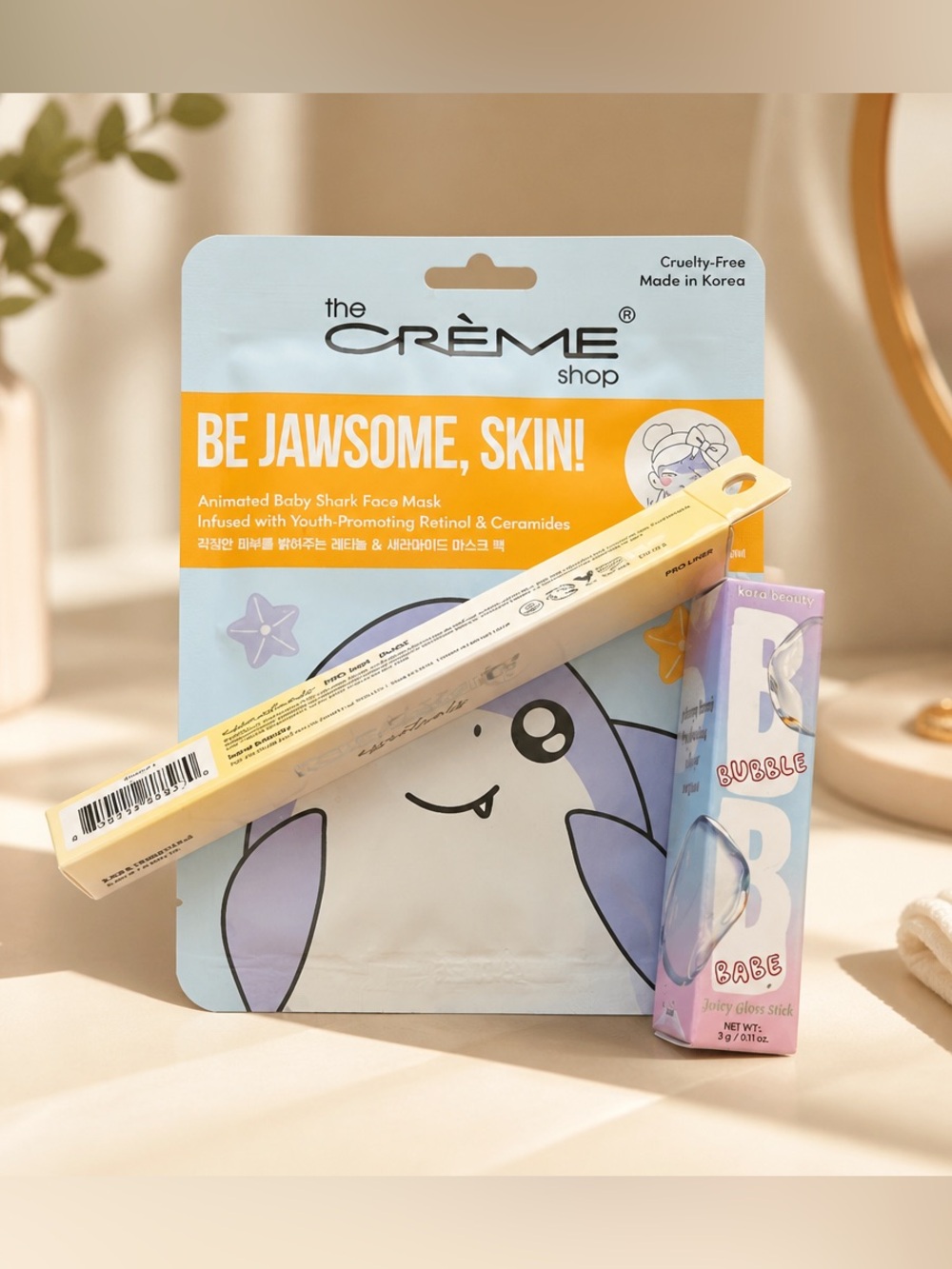 NWT Kara Beauty Black Pro Liner - Bubble Babe Juicy Lip Gloss & Be Jawsome Mask